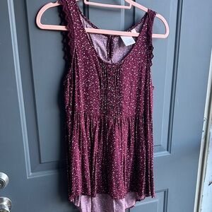 LC Lauren Conrad Maroon Top with White Dots